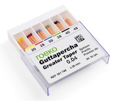 Pointes de Guttapercha Greater Taper
 Conicité 4 % Roeko 168370