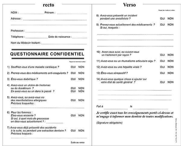 Questionnaire médical   169248