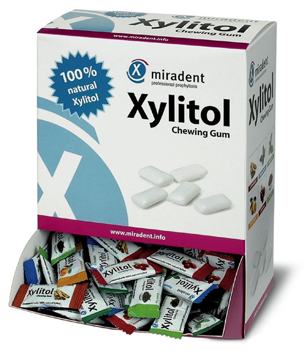 Chewing-gum sans sucre au Xylitol.  La boîte assortie de 200 dragées Miradent 161333