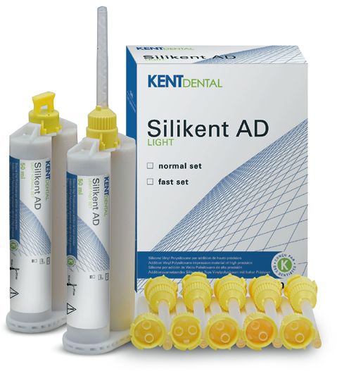 Silikent AD Coffret de 2 cartouches de 50 ml et 12 embouts mélangeurs Kent Dental 170040